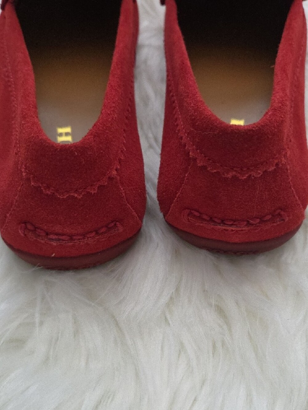 COACH Red Suede Women's Penny Loafers with Gold Logo - Picture 3 of 5
